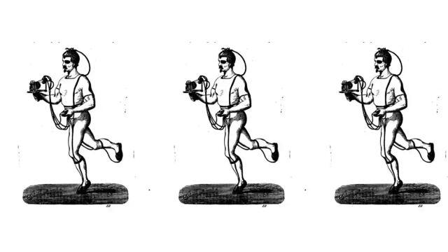 Georges Demenÿ, pneumatic measurement of the moving body, 1890s. Image courtesy of the Collège de France.